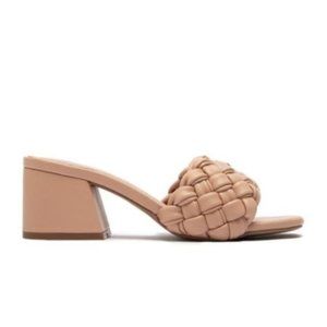 Beautiful Braided Block Mid Heel Mules in Blush Nude